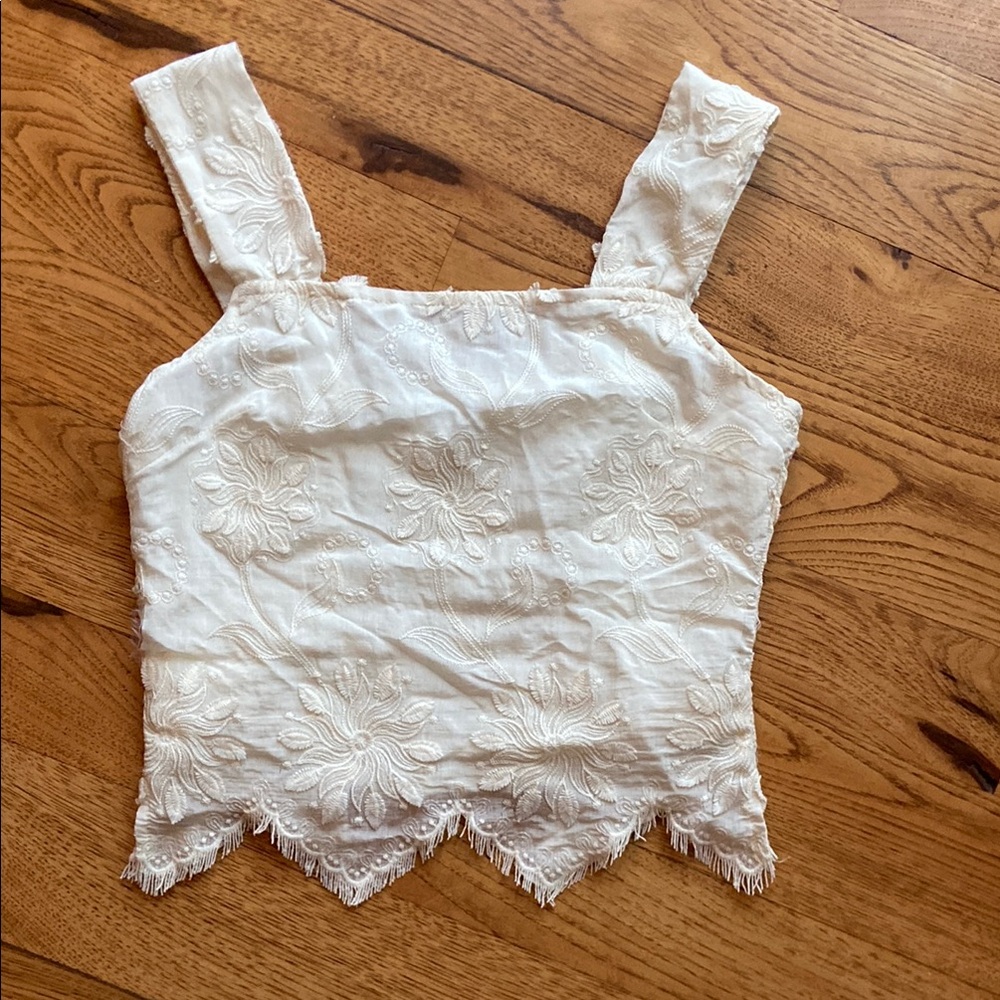 Elegant Cream Floral Embroidered Women's Top